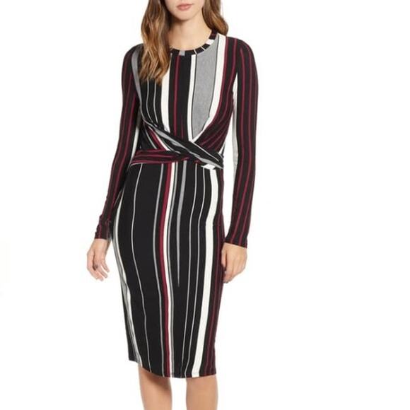 Socialite Verticle Striped Stretchy Midi Knit Dress XL - Picture 1 of 9